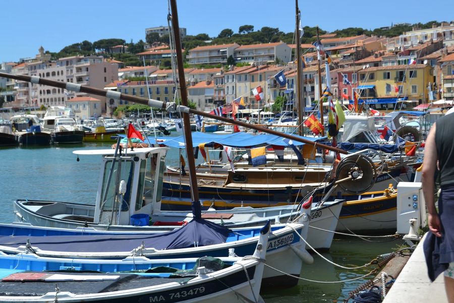 Pointus colorés amarrés dans un port